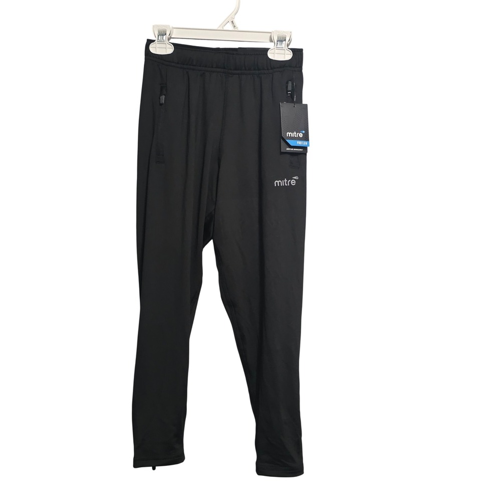 Mitre ProFlow Kids Soccer Training Pants Black Zippered Ankle Joggers Small S